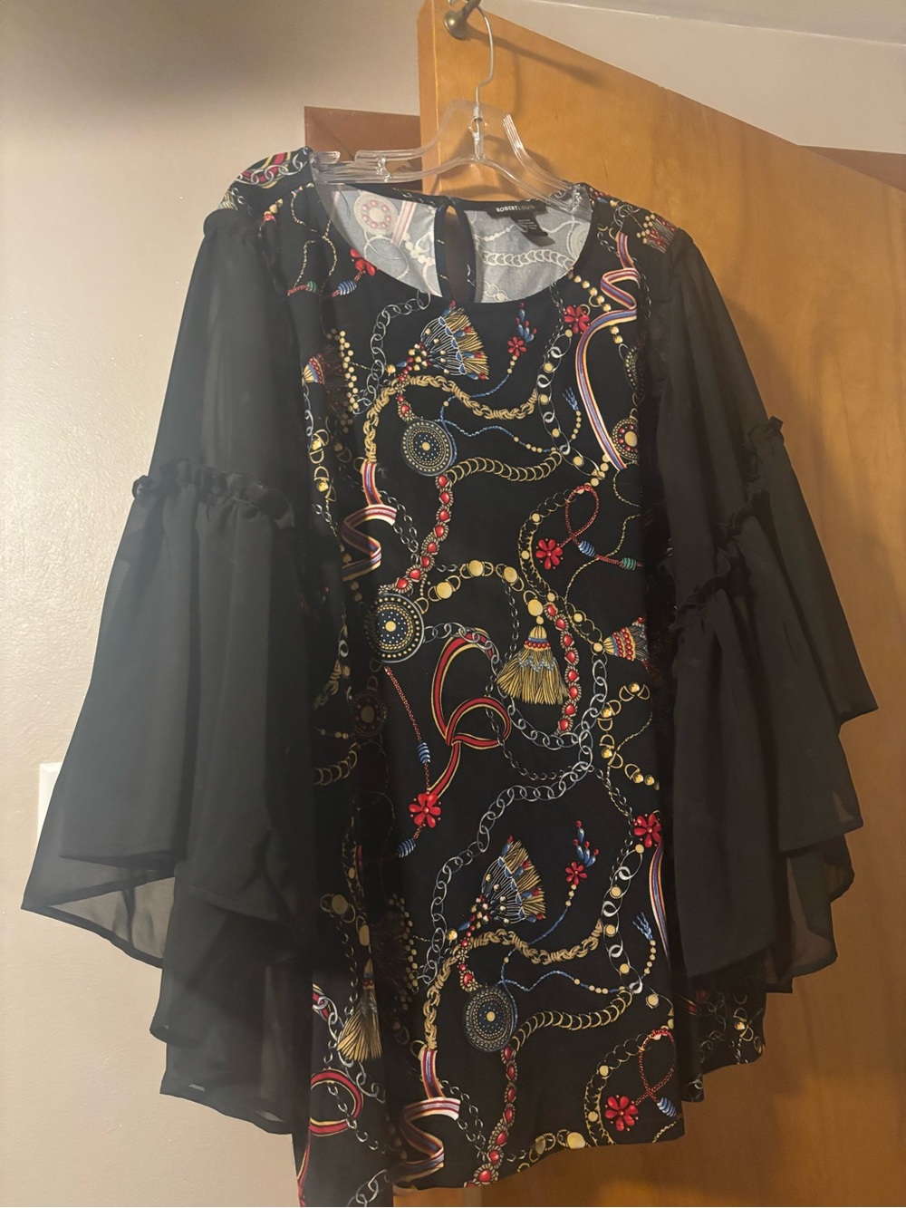 Designer Inspired Black Printed Chiffon Sleeve Women’s Blouse